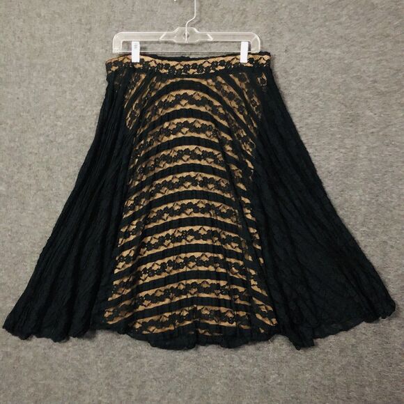 LAPIS A-Line Skirt Womens XL Sheer Lace Overlay Chic Black Elastic High Waist - Picture 1 of 11